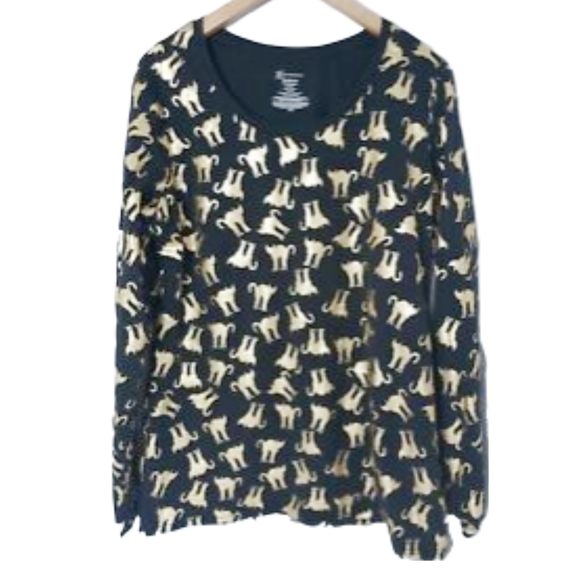 Gold Foil Cats on Long Sleeve Black Tee by No Boundaries NWT - Picture 3 of 4